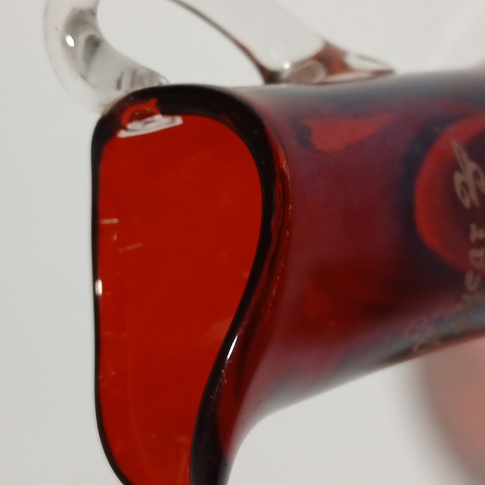 Ruby Red Stain Flash Glass Creamer to Clear Glass Handle Vintage 1907 - Picture 7 of 11